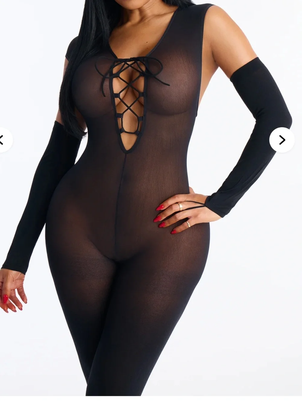 Irina Mesh Lace Up Jumpsuit Bodystocking